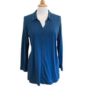J. Jill Long Sleeve Blue Button Down Tunic/Shirt Pleated Detail, Oversized, M